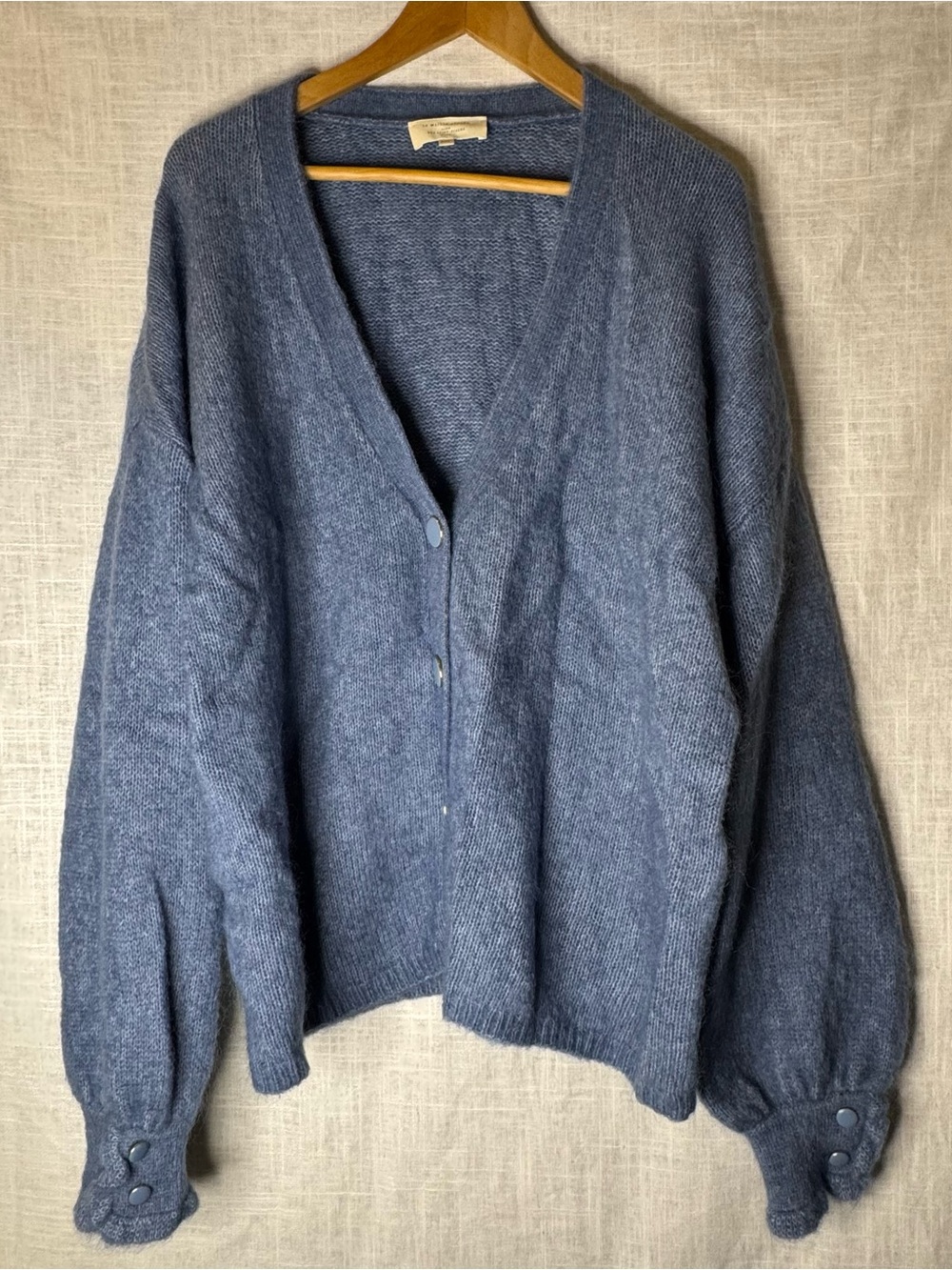 Sezane Heathered Blue V-Neck Button Front Cardigan